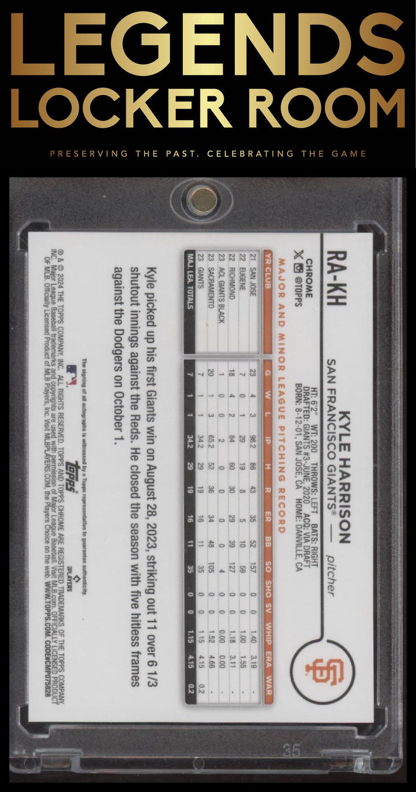 2024 Topps Chrome #RA-KH Kyle Harrison Rookie Autographs