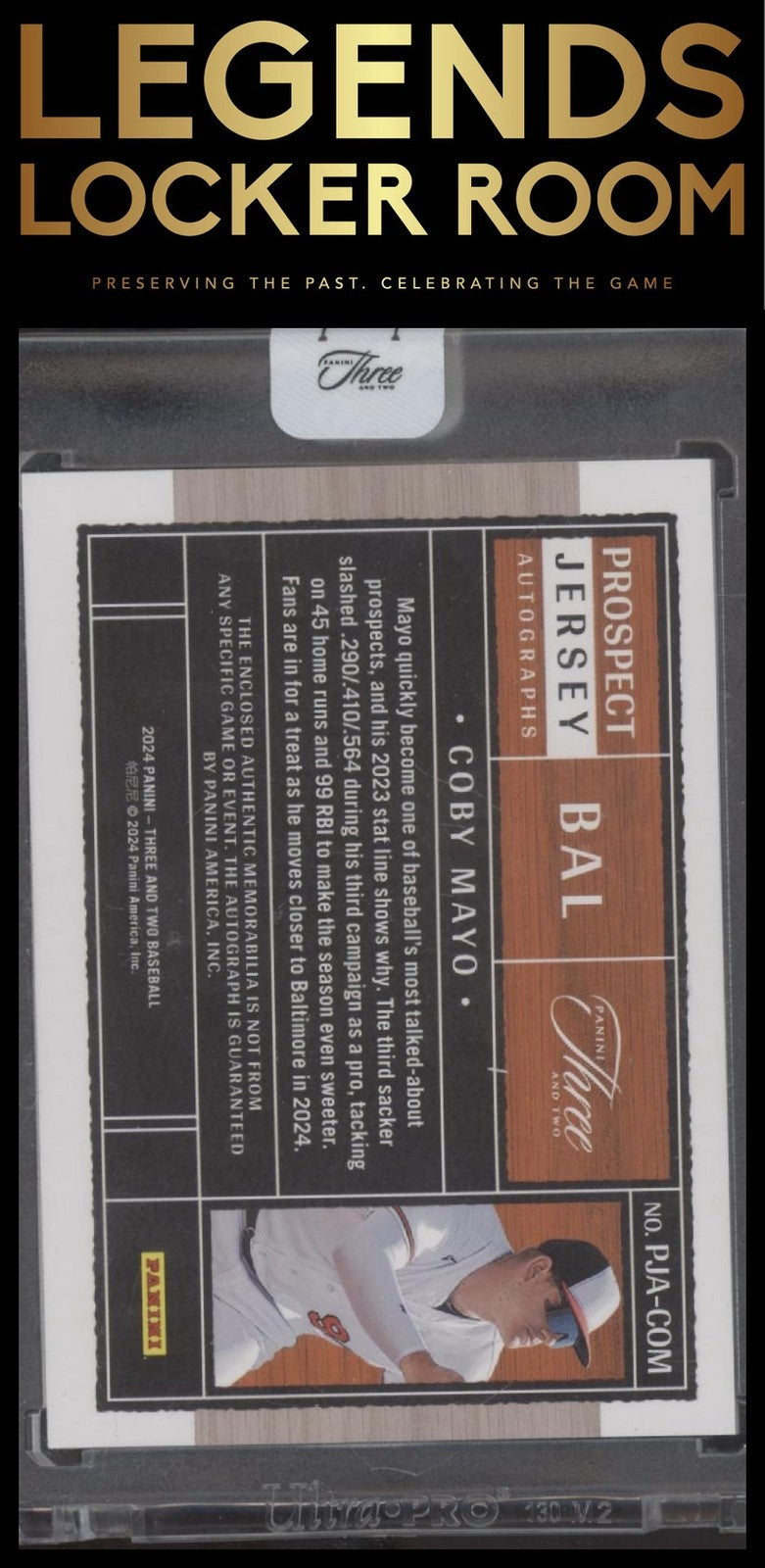 2024 Panini Three and Two Baseball Prospect Jersey Autograph Coby Mayo 5/32