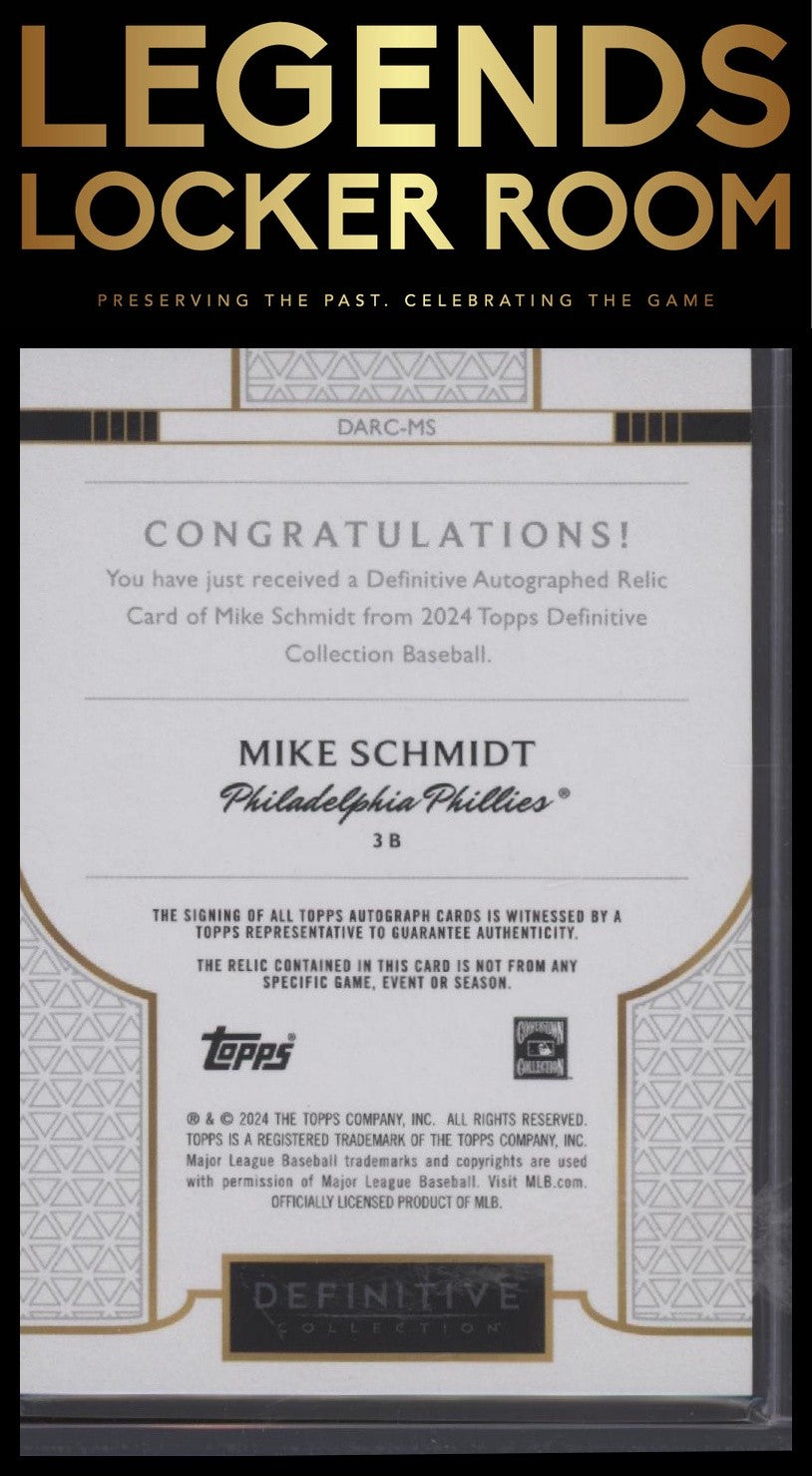 2024 Topps Definitive Collection Mike Schmidt Auto Relics Orange 15/15