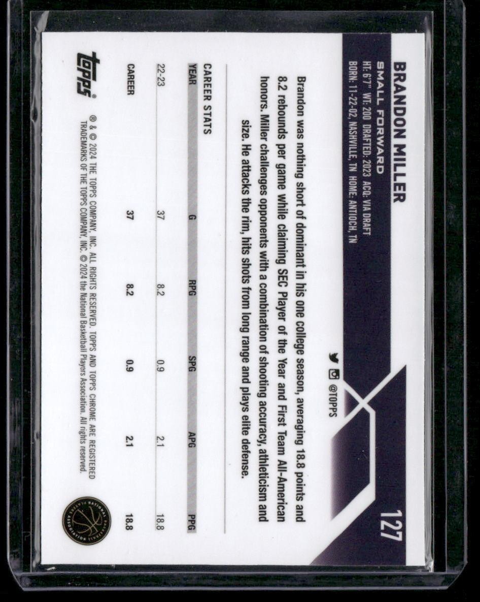 2023-24 Topps Chrome #127 Brandon Miller