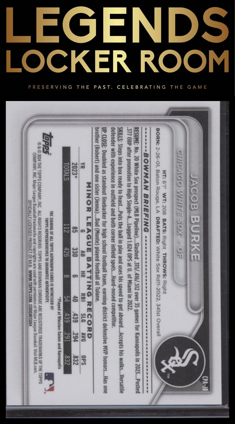 2024 Bowman Jacob Burke Chrome Prospects Autographs HTA Choice Refractors /150