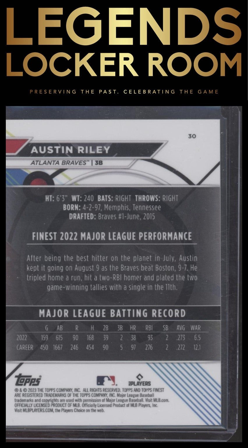 2023 Finest #30 Austin Riley Sky Blue Refractor #/300
