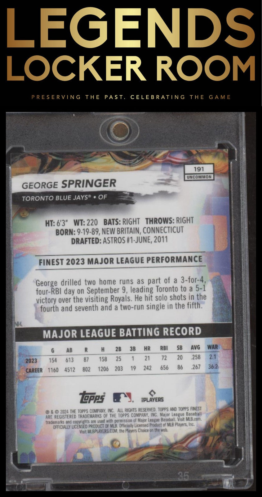 2024 Finest #191 George Springer Blue Refractors #/150