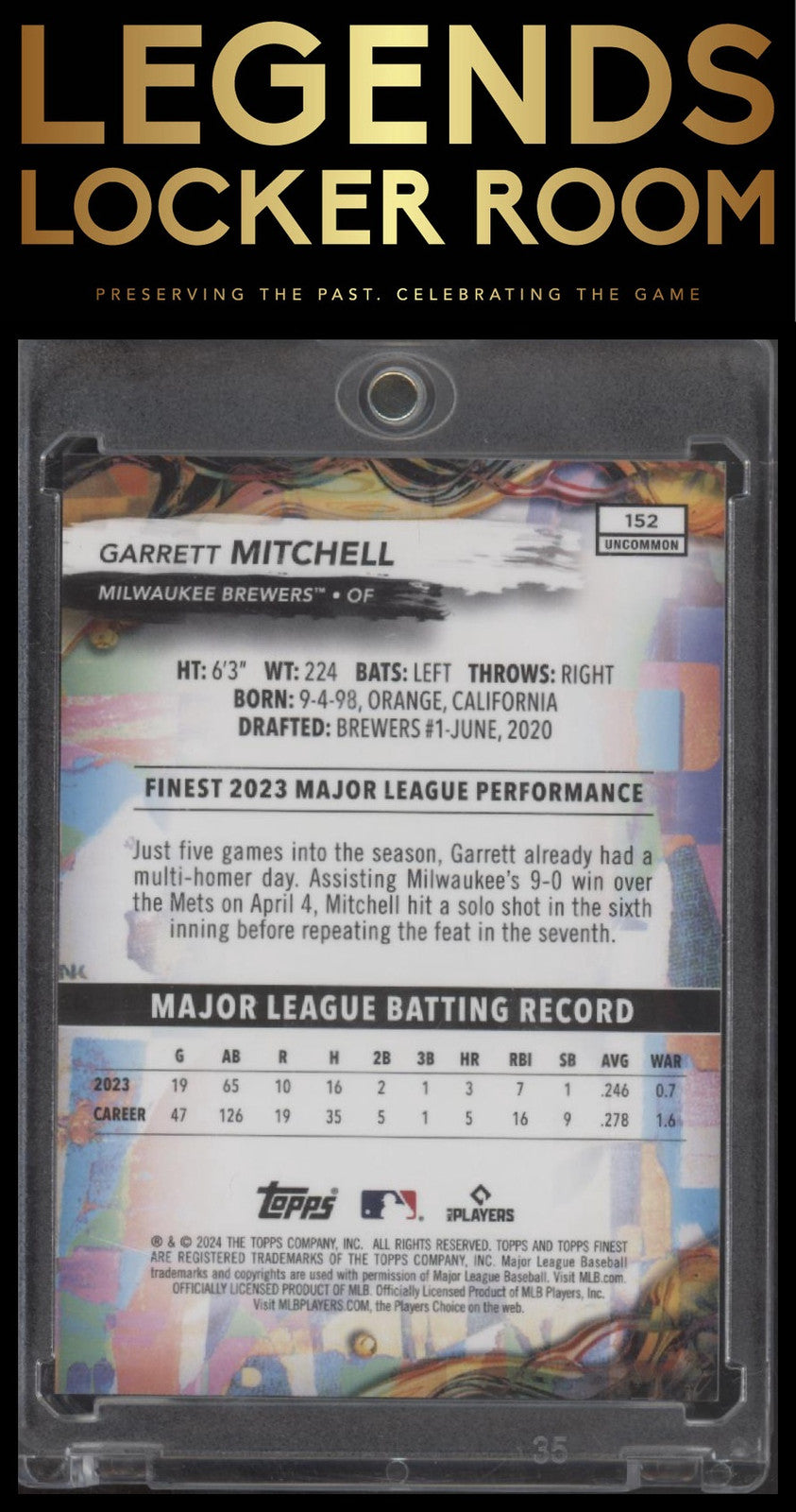 2024 Finest #152 Garrett Mitchell Orange Refractors #/20