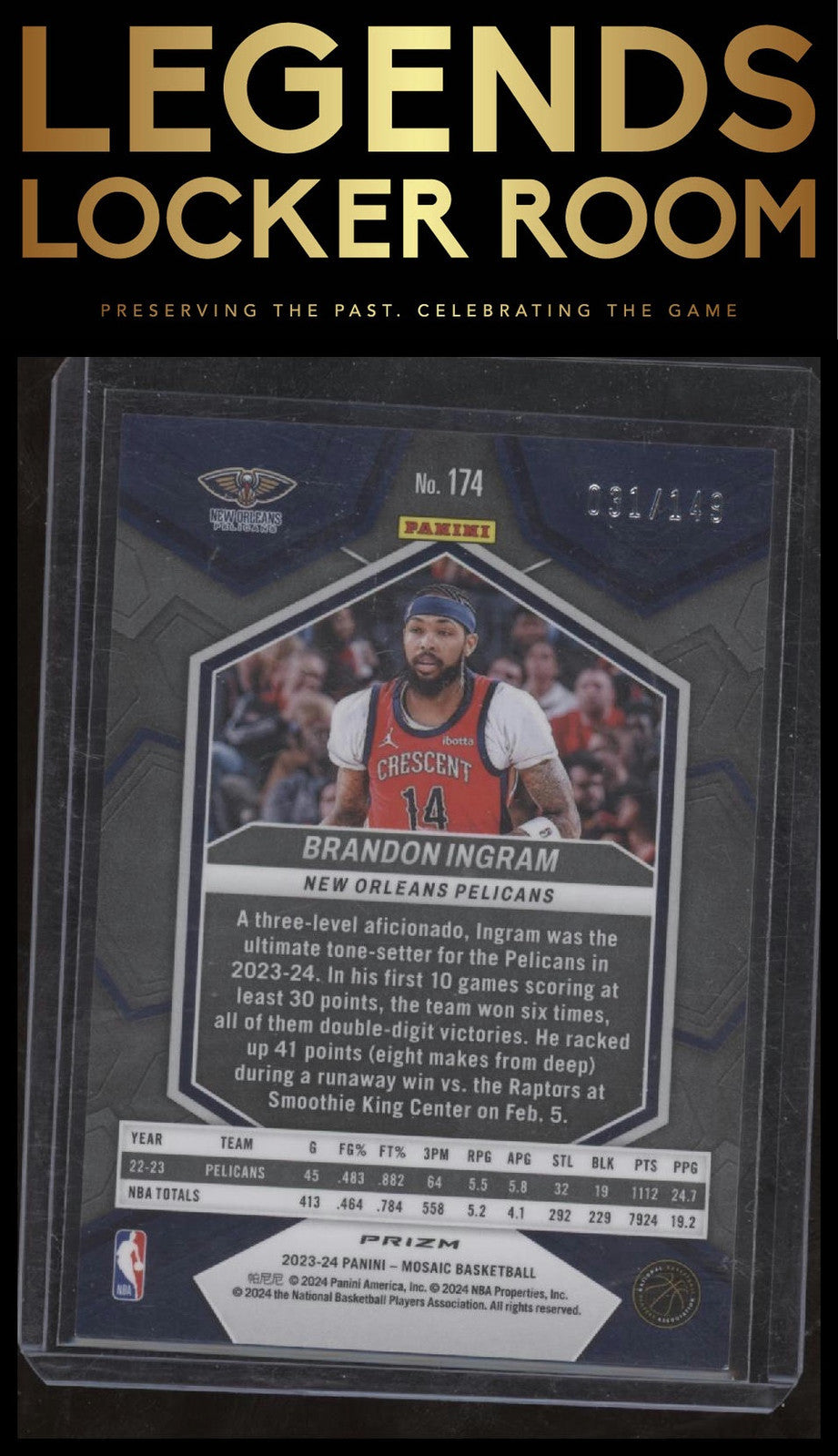 2023-24 Panini Mosaic #174 Brandon Ingram Pink #/149