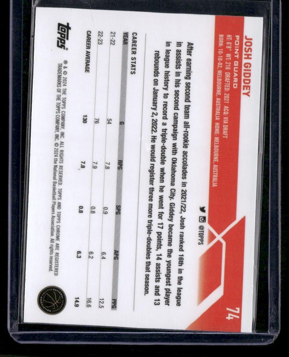 2023-24 Topps Chrome #74 Josh Giddey