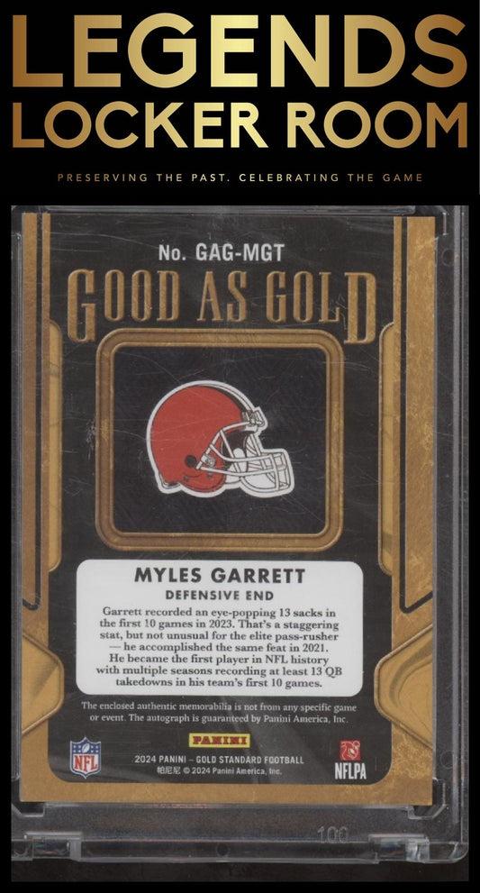 2024 Panini Gold Standard #GAG-MGT Myles Garrett Good as Gold White Gold #/49
