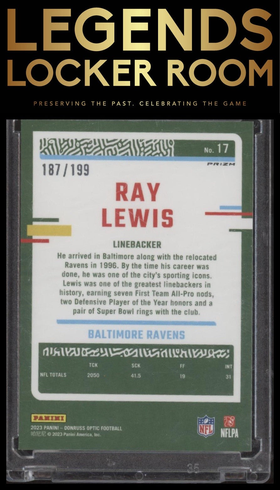 2023 Donruss Optic #17 Ray Lewis Blue #/199