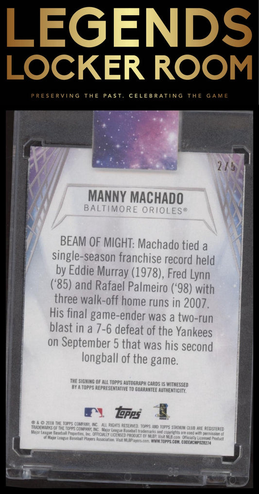 2018 Stadium Club #BTA-MM Manny Machado Beam Team Autographs Orange #/5