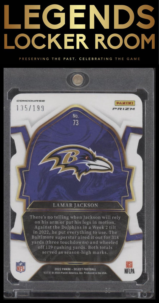 2022 Panini Select #73 Lamar Jackson Orange Prizm Die Cut #/199