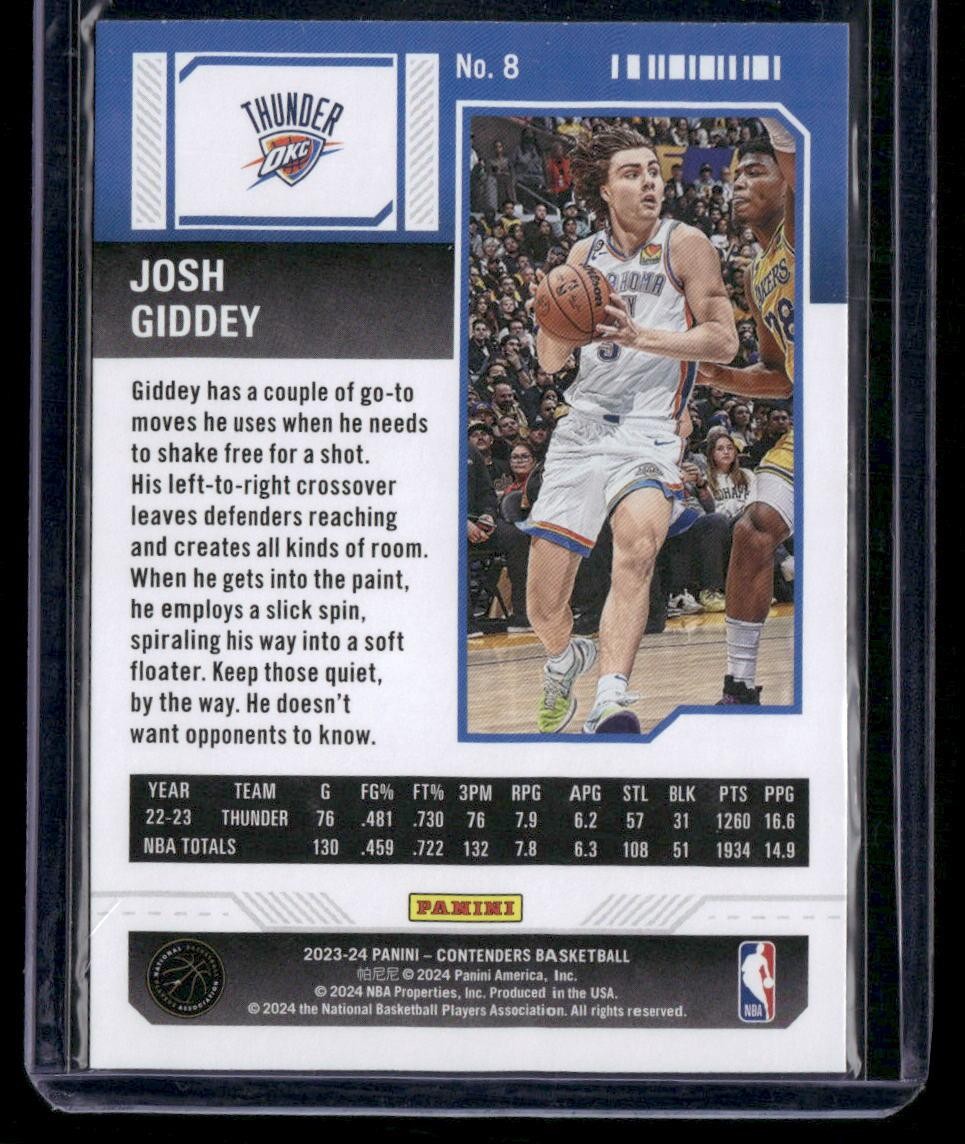 2023-24 Panini Contenders #8 Josh Giddey Season Ticket Retail