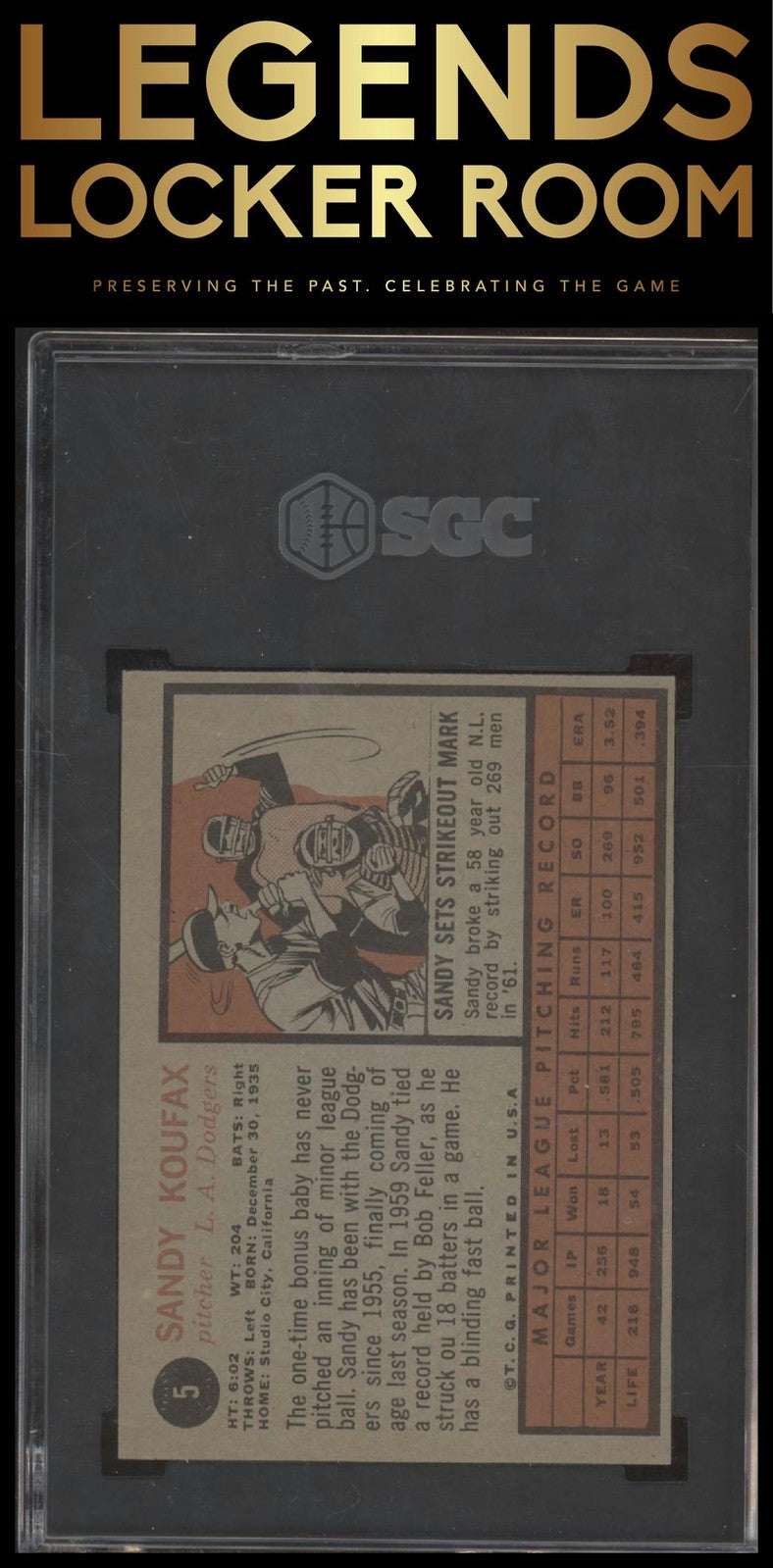 1962 Topps #5 Sandy Koufax SGC 4.5