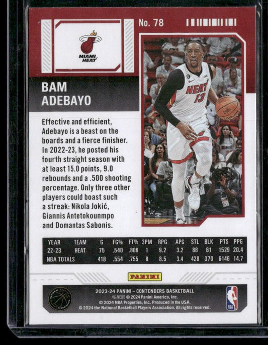 2023-24 Panini Contenders #78 Bam Adebayo Season Ticket Retail