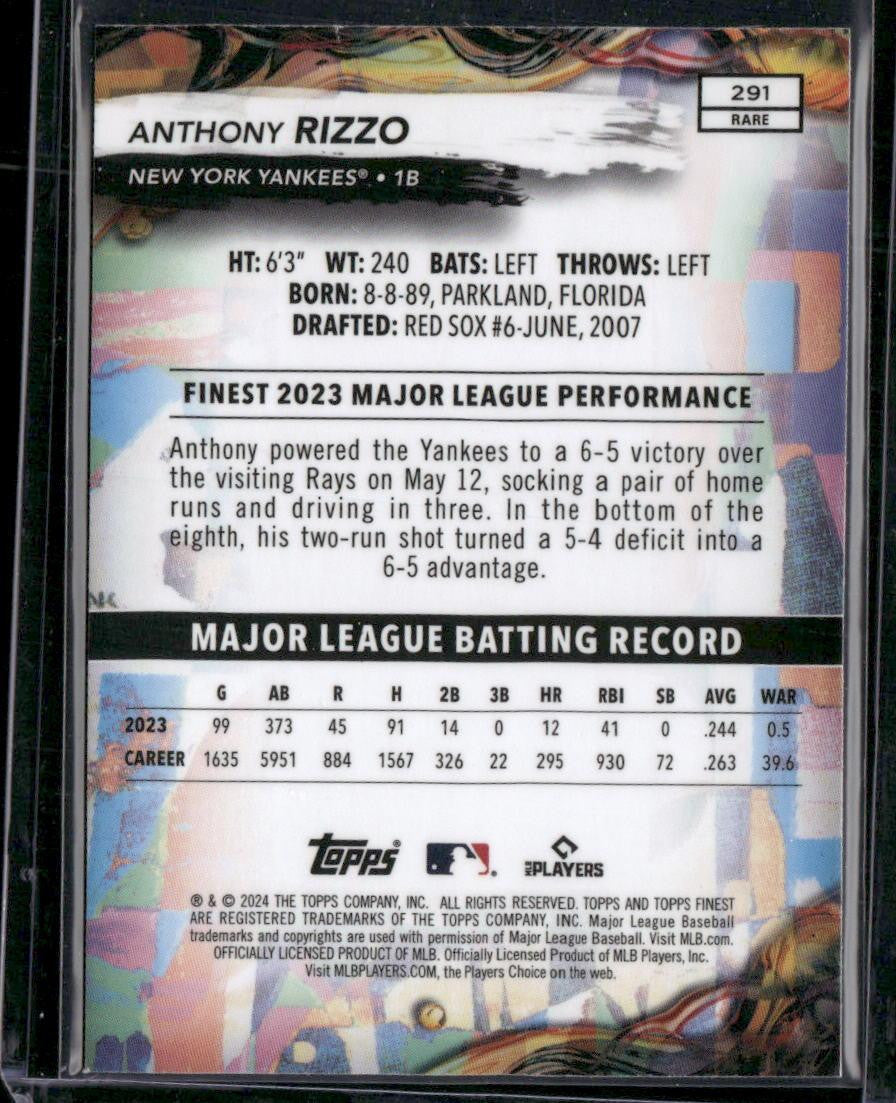 2024 Finest #291 Anthony Rizzo Checkerboard Refractors