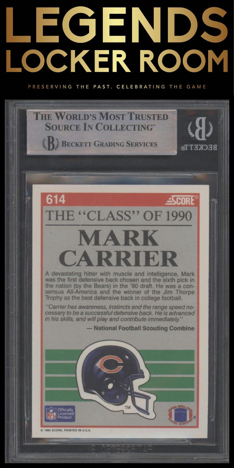 1990 Score #614 Mark Carrier On Card Auto BGS