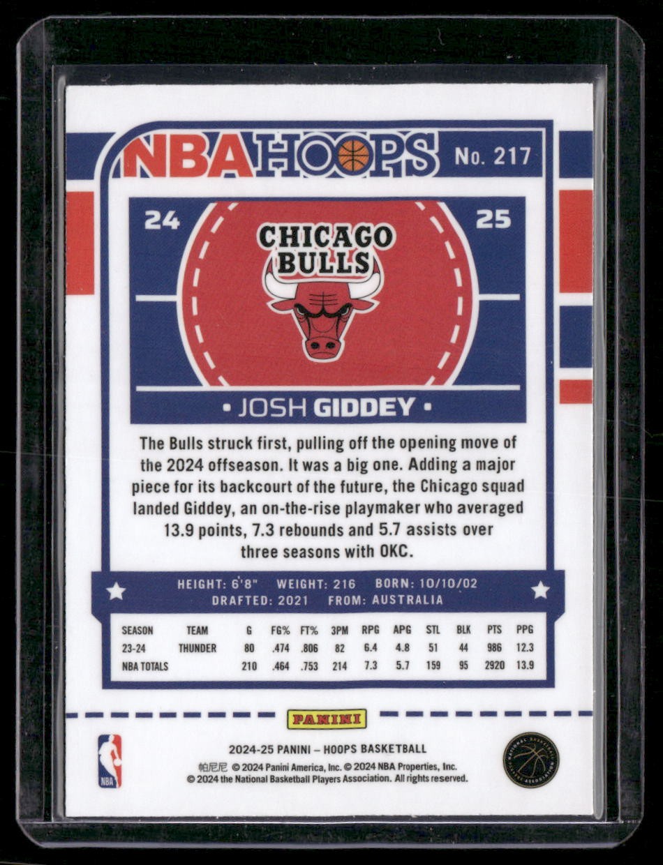 2024-25 Hoops #217 Josh Giddey Premium Prizms Silver