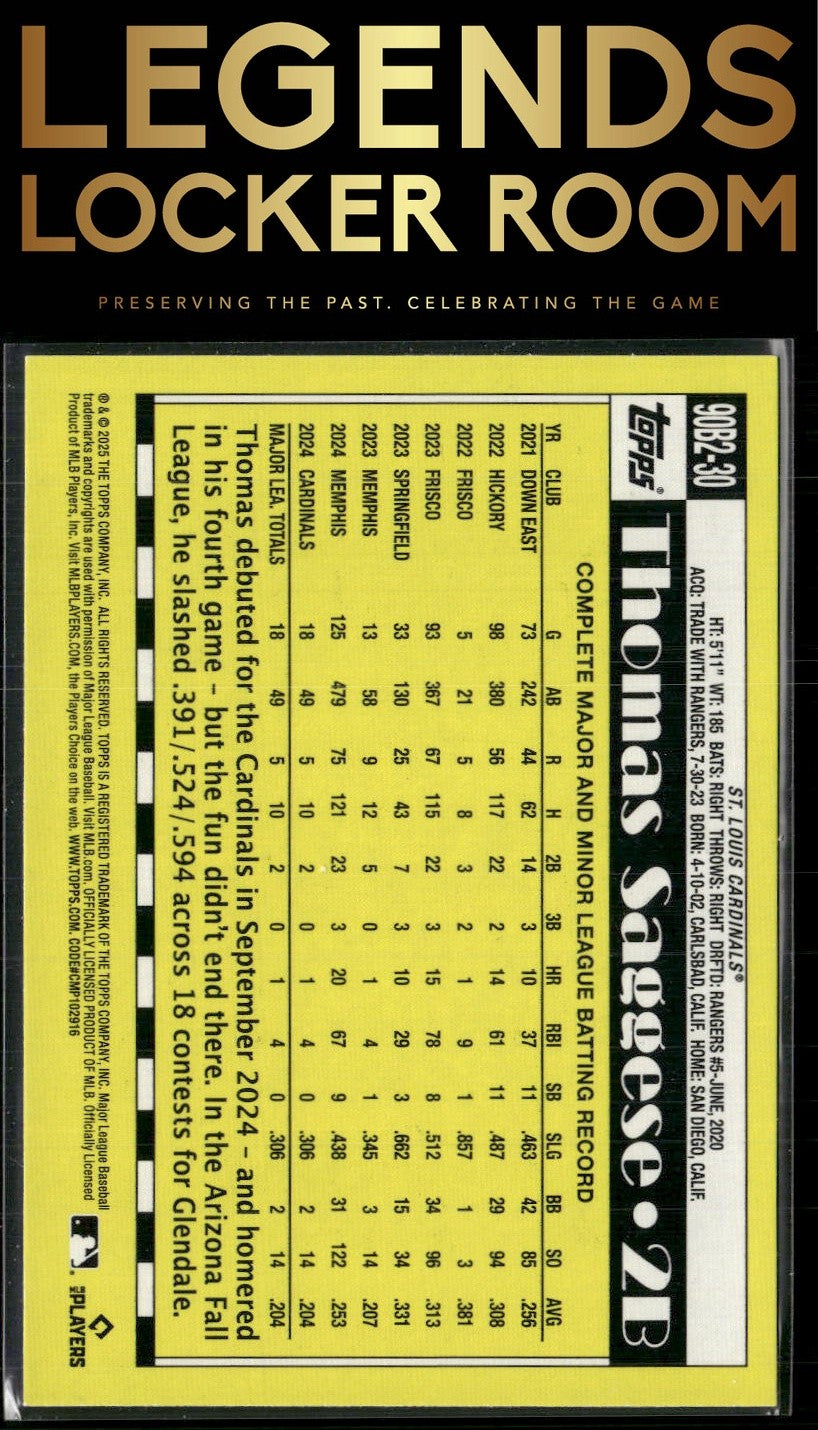 2025 Topps Thomas Saggese 1990 Topps Baseball 35th Anniversary (Series Two)