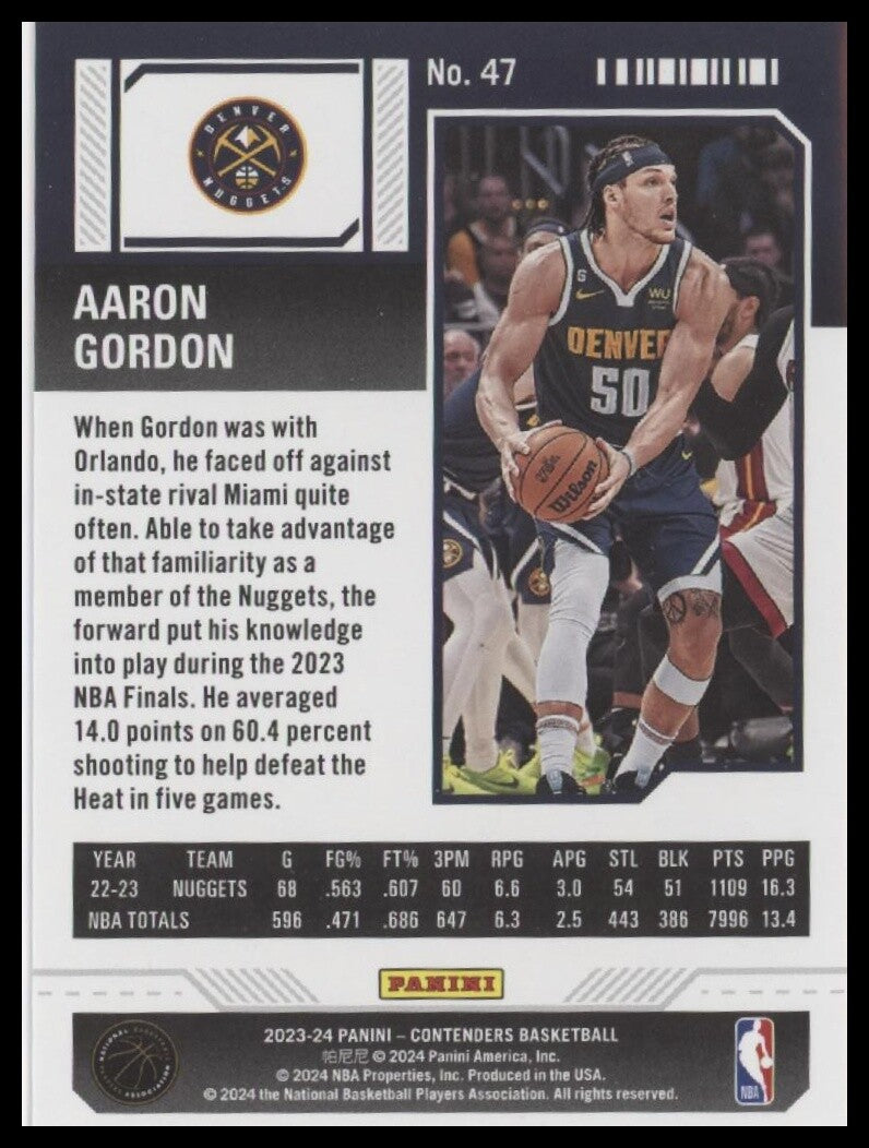 2023-24 Panini Contenders #47 Aaron Gordon Season Ticket Premium Edition