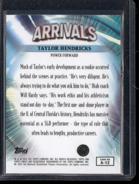 2023-24 Finest #A-12 Taylor Hendricks Arrivals Blue Checkerboard Refractors #/99