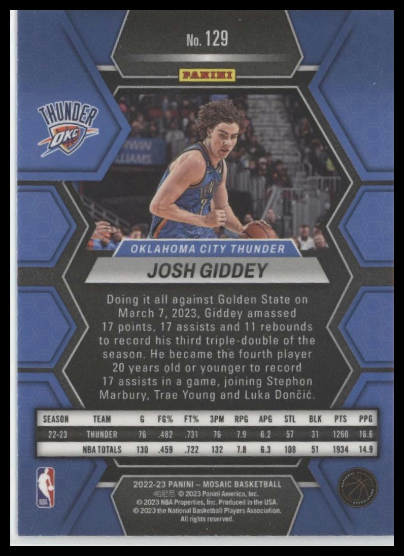 2022-23 Panini Mosaic #129 Josh Giddey