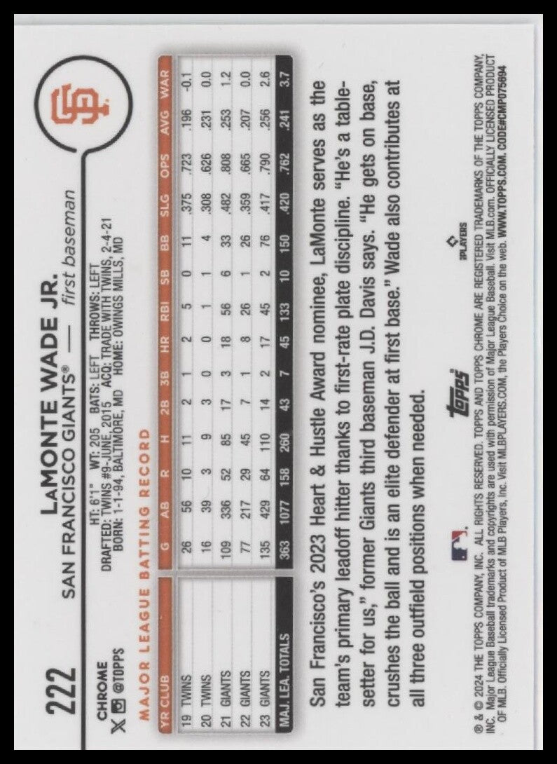 2024 Topps Chrome #222 LaMonte Wade Jr.