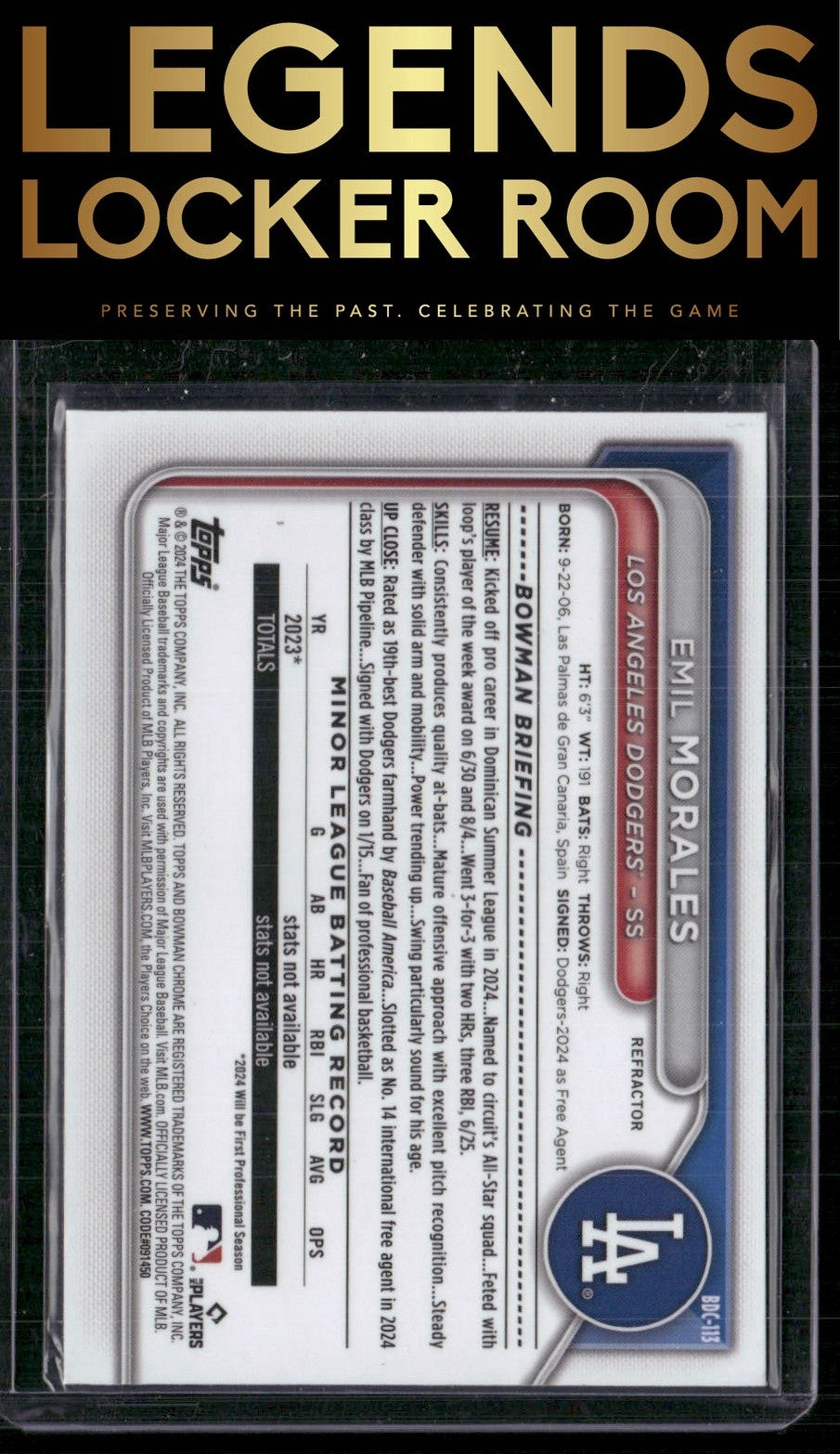 2024 Bowman Draft #BDC-113 Emil Morales Chrome Refractor