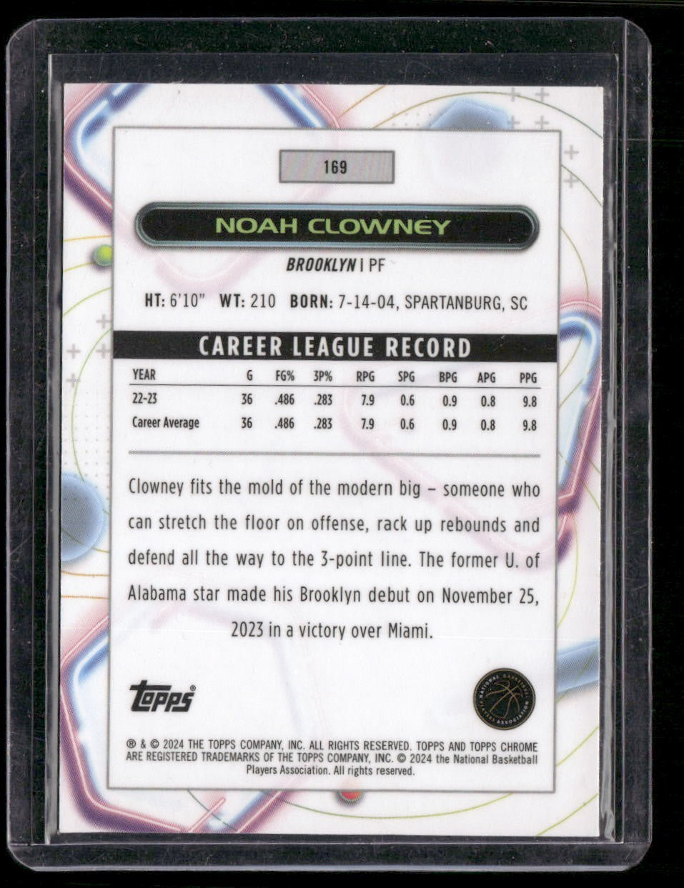 2023-24 Topps Chrome Cosmic #169 Noah Clowney Aqua Equinox Refractors #/149