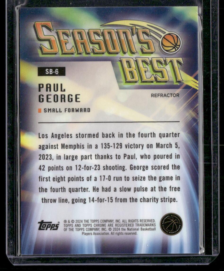 2023-24 Topps Chrome #SB-6 Paul George Seasons Best Refractors