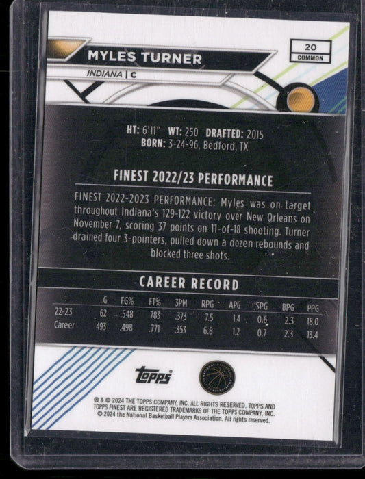 2023-24 Finest #20 Myles Turner Black Refractors #/25