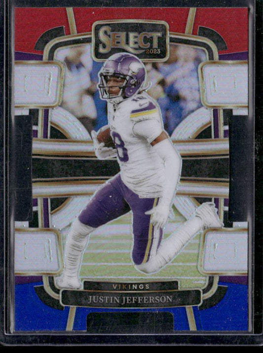 2023 Panini Select #65 Justin Jefferson Red and Blue Prizms Die Cuts