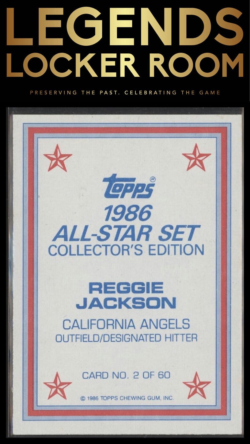 1986 Topps #2 Reggie Jackson 1986 All-Star Set Collector's Edition