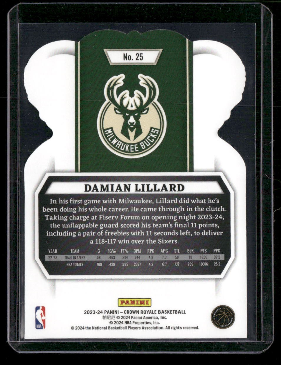 2023-24 Panini Crown Royale #25 Damian Lillard