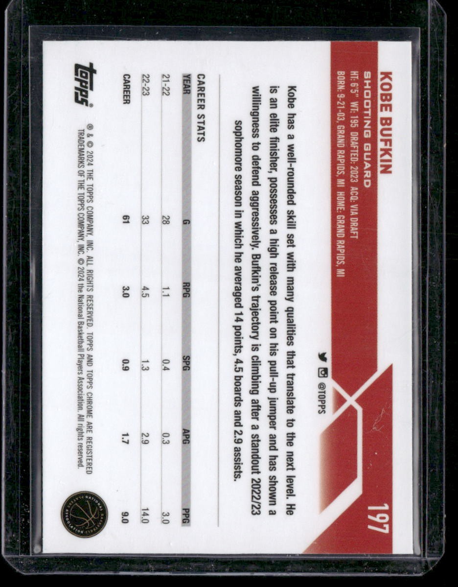 2023-24 Topps Chrome Sapphire #197 Kobe Bufkin
