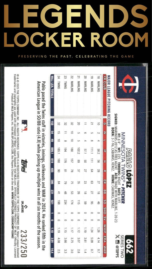 2025 Topps #662 Pablo López Purple Holo Foil #/250