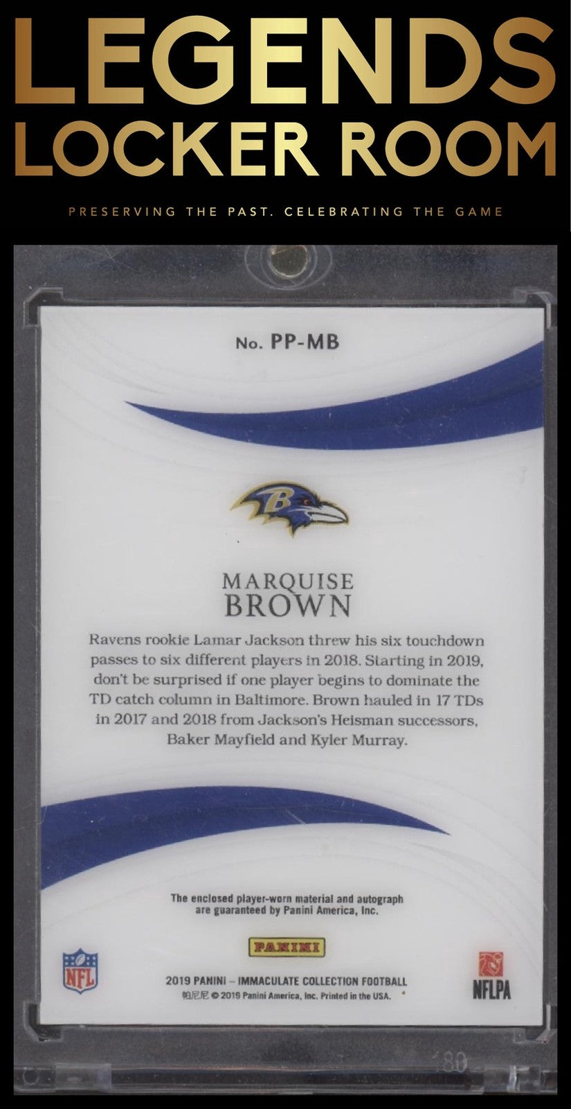 2019 Panini Immaculate Collection Marquise Brown Premium Patch Rookie Auto /99