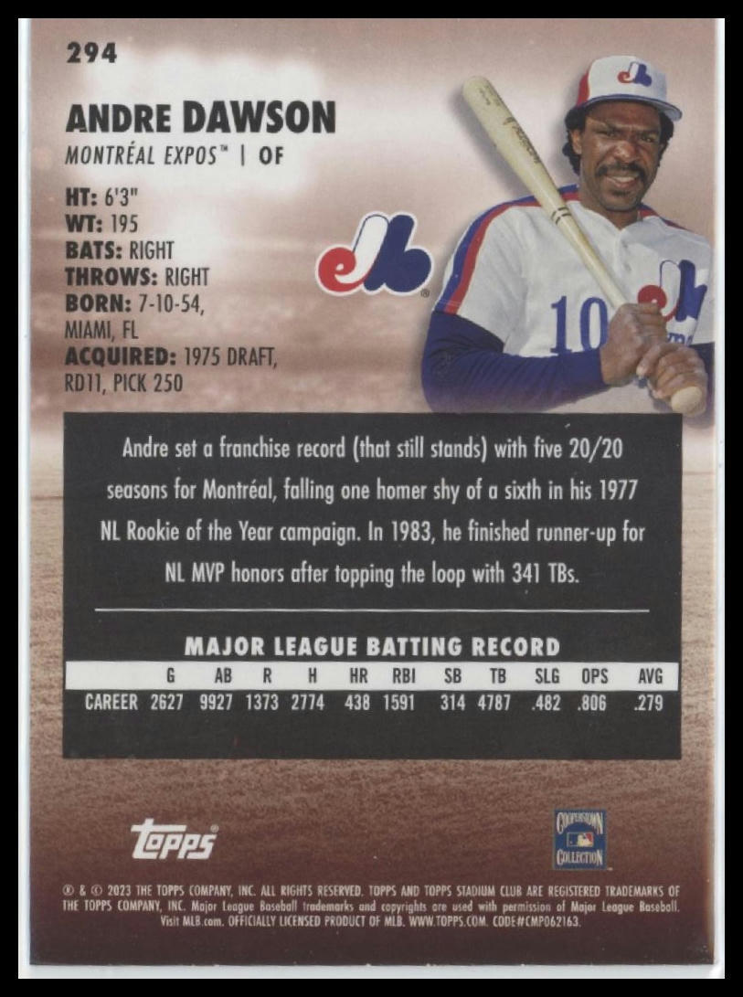 2023 Stadium Club #294 Andre Dawson