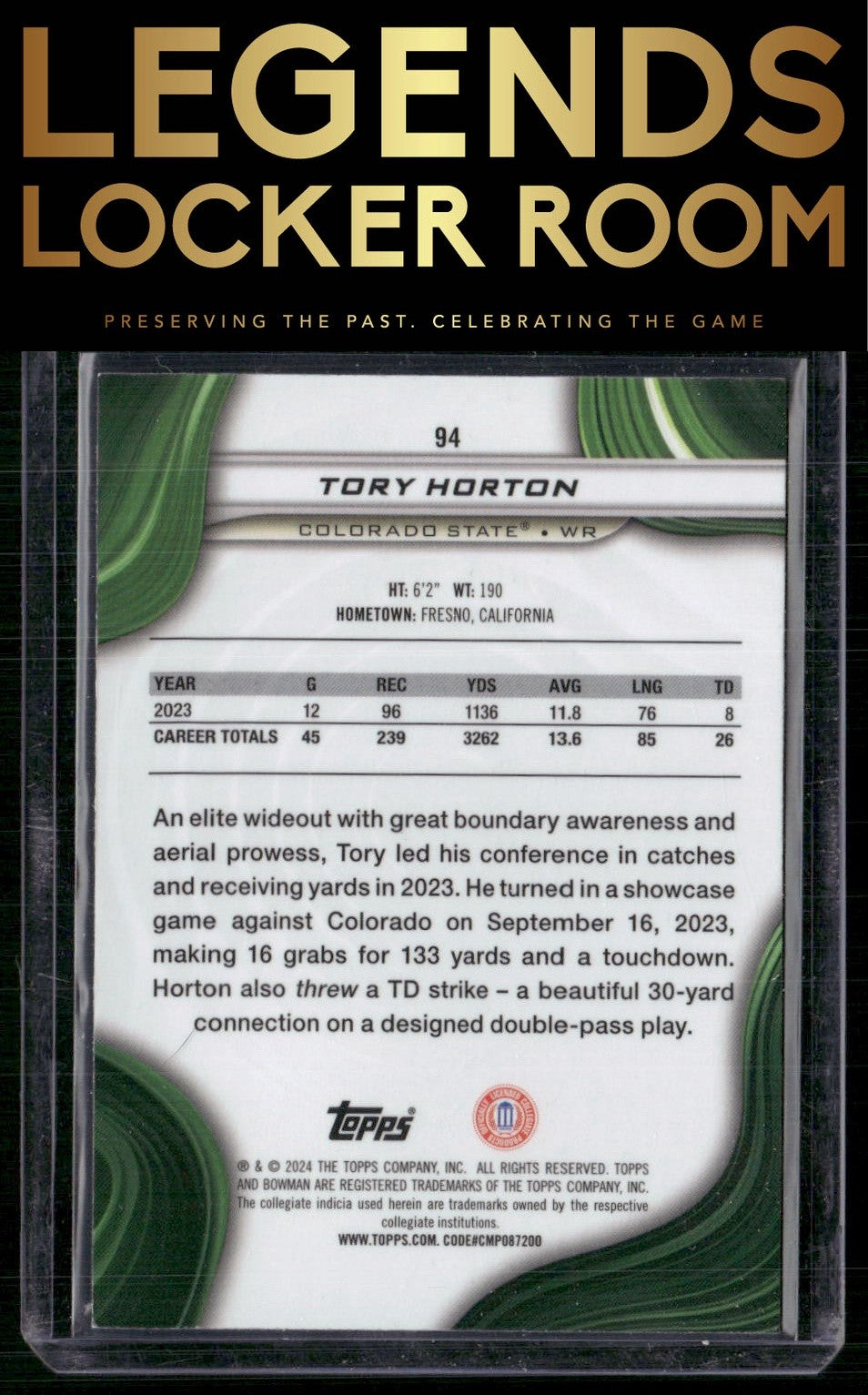 2024 Bowman University Best #94 Tory Horton Blue Refractor #/149