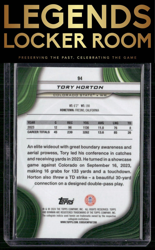 2024 Bowman University Best #94 Tory Horton Blue Refractor #/149