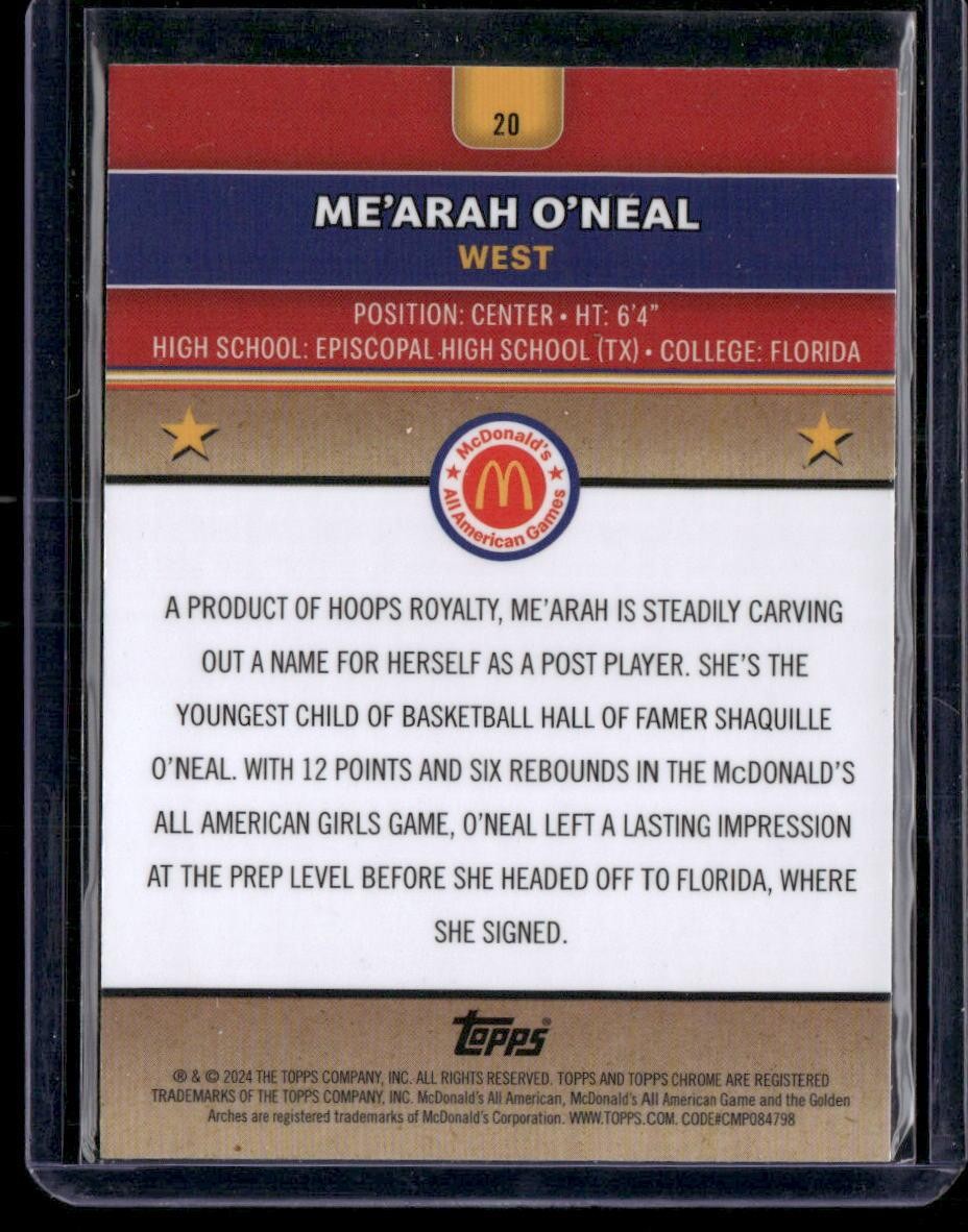 2024 Topps Chrome McDonald's All-American #20 Me’Arah O’Neal