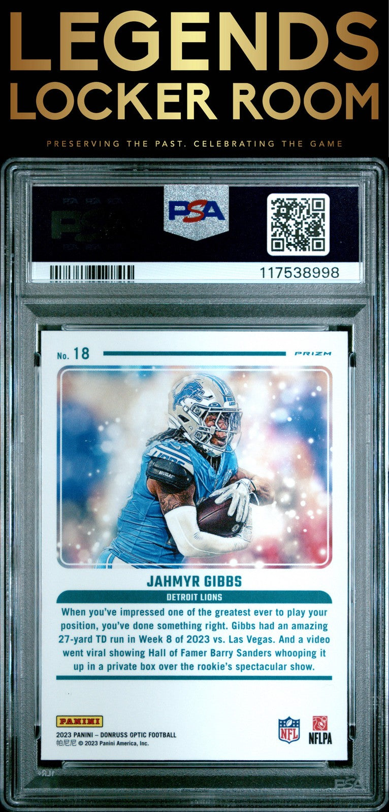 2023 Panini Donruss Optic Mythical #18 Jahmyr Gibbs PSA 10