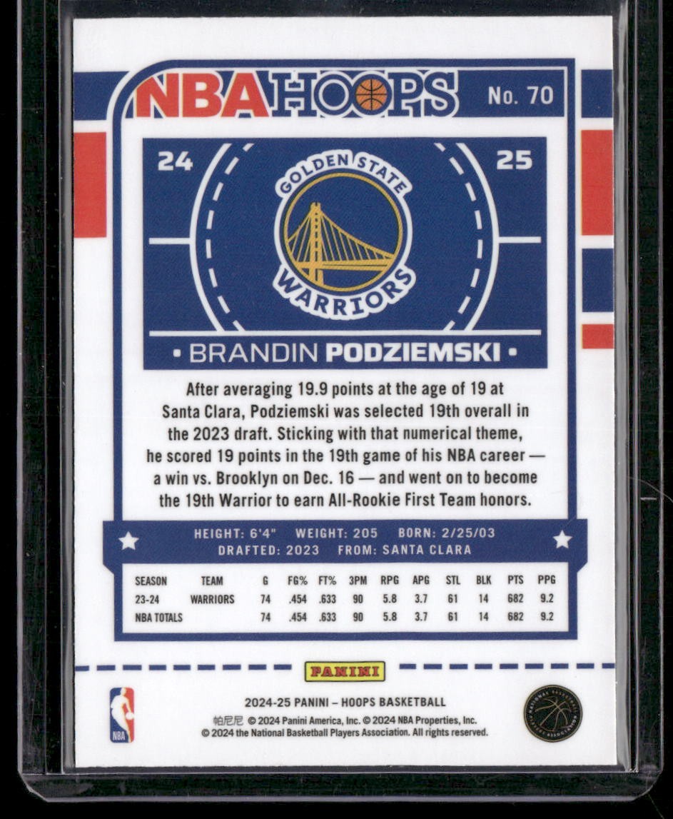2024-25 Hoops #70 Brandin Podziemski Premium Prizms Silver