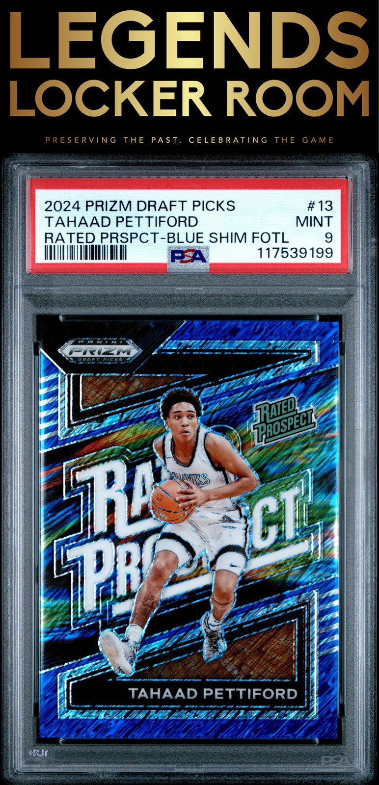 2024 Panini Prizm Draft Picks Tahaad Pettiford Blue Shimmer Fotl PSA 9