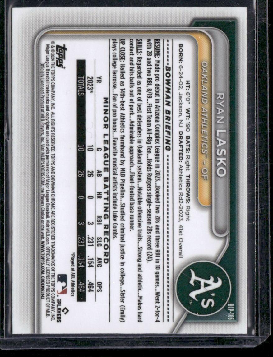 2024 Bowman #BCP-105 Ryan Lasko Chrome Prospects Lunar Glow Refractors