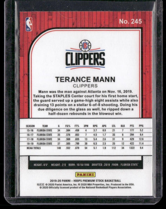 2019-20 Hoops Premium Stock #245 Terance Mann Prizms Blue Cracked Ice