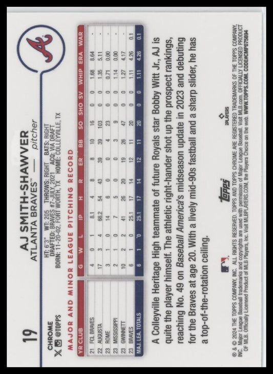 2024 Topps Chrome #19 AJ Smith-Shawver