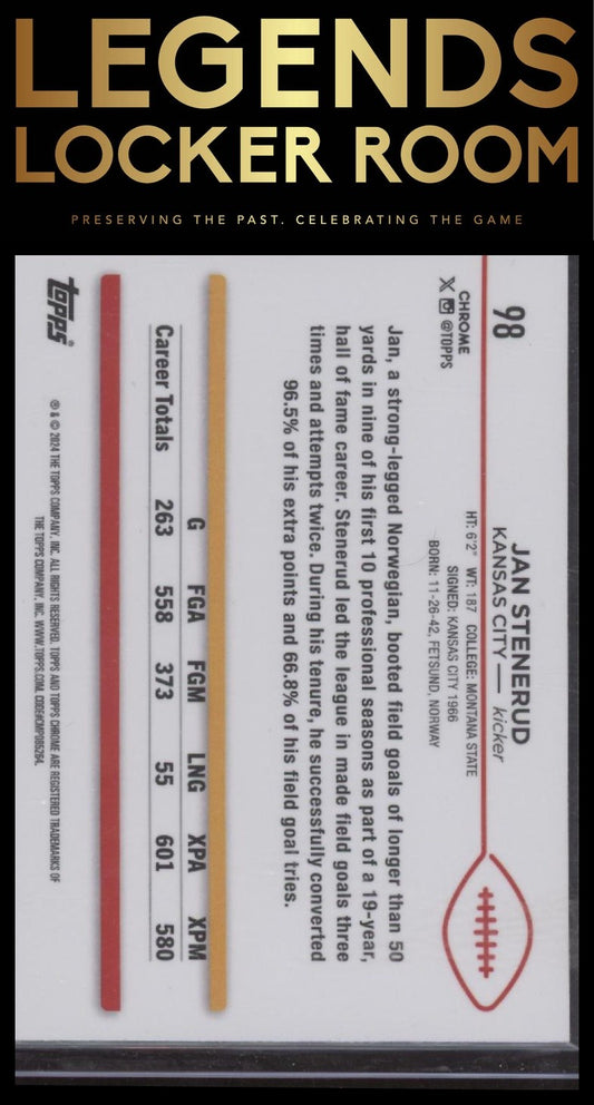 2024 Topps Chrome #98 Jan Stenerud Green Geometric Refractor #/99