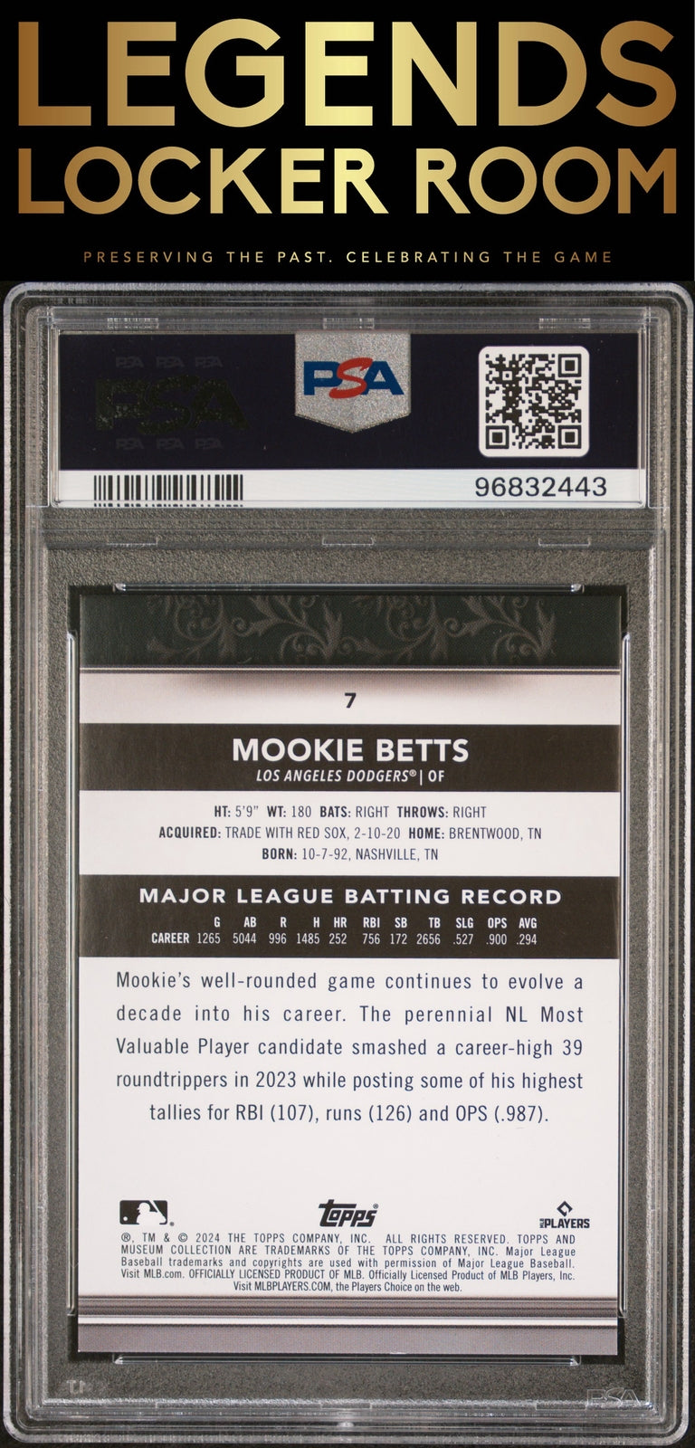 2024 Topps Museum Collection #7 Mookie Betts Gold PSA 8