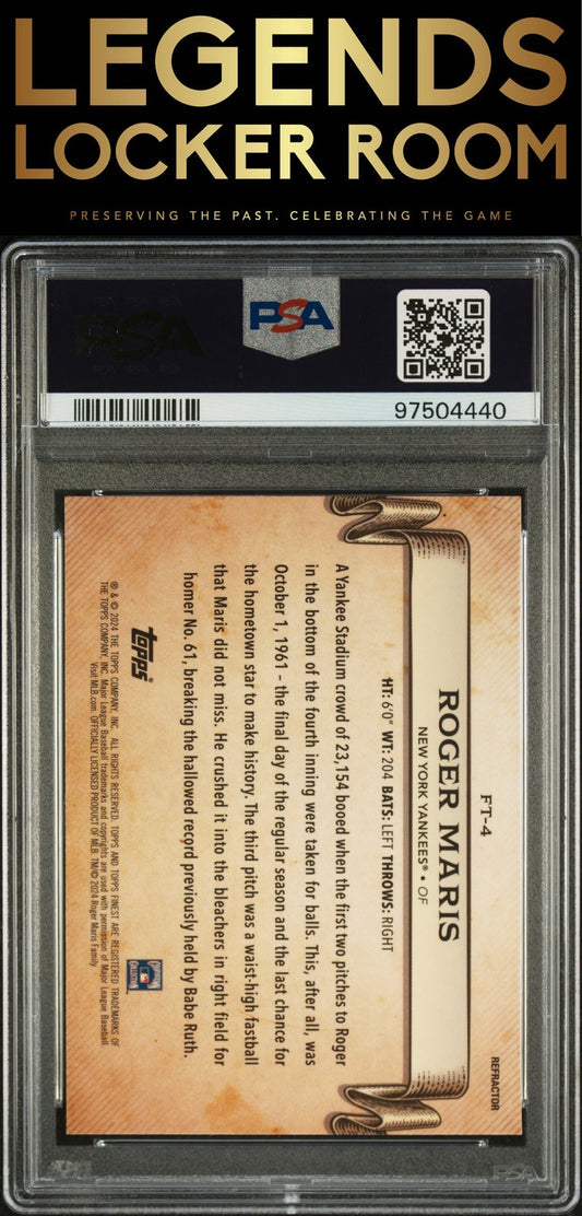 2024 Topps Finest Finest Timelines #FT4 Roger Maris Timelines-Refractor PSA 10