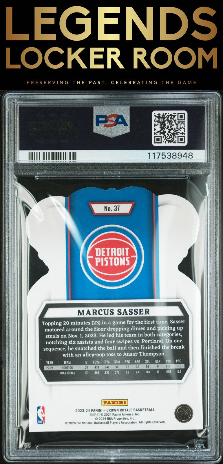 2023 Panini Crown Royale #37 Marcus Sasser Crystal Pink PSA 7