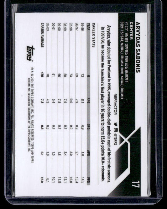2023-24 Topps Chrome #17 Arvydas Sabonis Refractors
